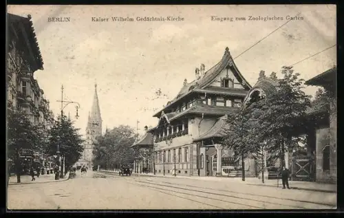 AK Berlin, Kaiser Wilhelm Gedächtnis-Kirche, Eingang zum Zoo