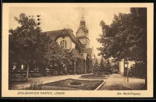 AK Leipzig, Am Park-Eingang im zoologischen Garten