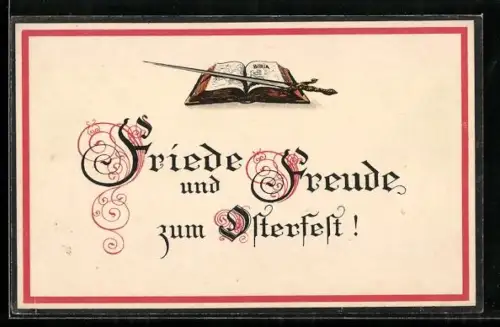 AK Offenes Buch mit Schwert, Ostergrüsse