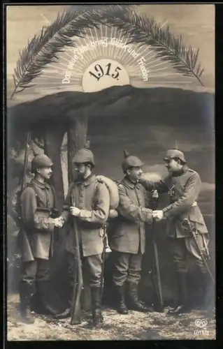 AK Soldaten in Uniformen beim Sonnenaufgang des neuen Jahres 1915