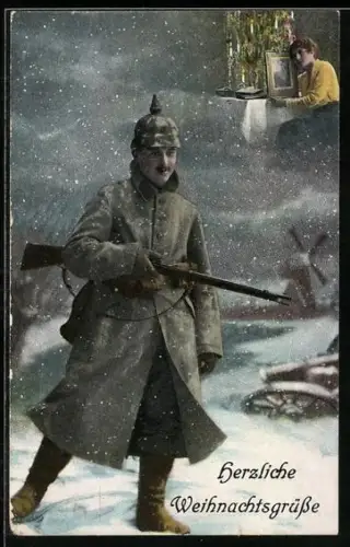 AK Herzliche Weihnachtsgrüsse, Soldat im Feld