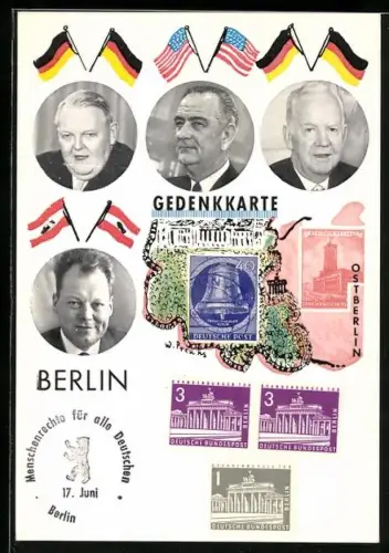 AK Porträts von Politikern, Willy Brandt, Gedenkkarte für Ostberlin