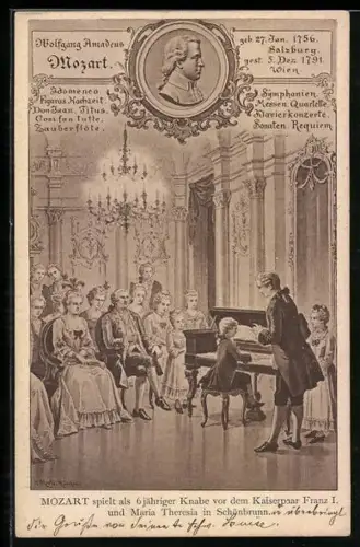 AK Wolfgang Amadeus Mozart spielt als 6 jähriger vor dem Kaiserpaar Franz I. und Maria Theresia in Schönbrunn
