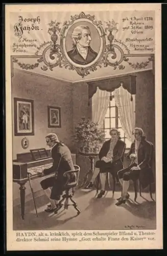 AK Joseph Haydn spielt dem Schauspieler Iffland und Theaterdirektor Schmid seine Hymne Gott erhalte Franz den Kaiser