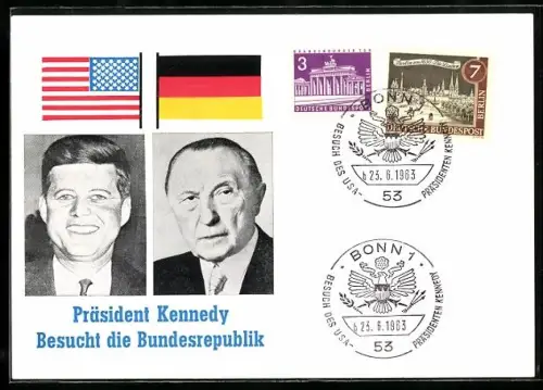 AK Portrait John F. Kennedy, Präsident der USA, und Konrad Adenauer, Bundeskanzler der BRD