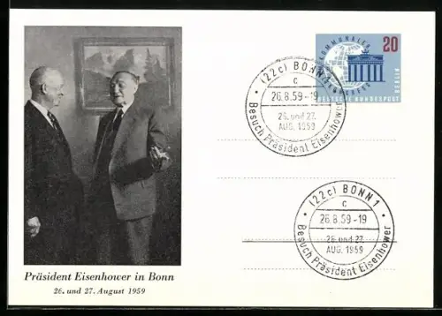 AK Portrait von US-Präsident Eisenhower in Bonn 1959