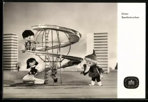 AK Der Sandmann bei einer Rutsche mit Kindern