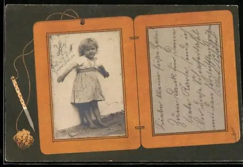 AK Portrait eines jungen Kindes in einem Schulbuch-Passepartout