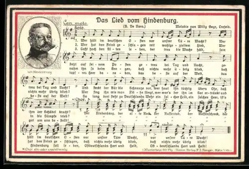 AK Portrait von Paul von Hindenburg mit Das Lied vom Hindenburg