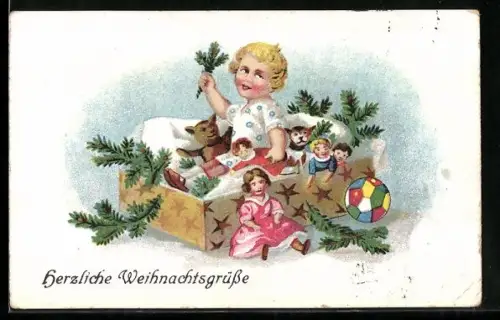 AK Kind mit Puppen & Hunden