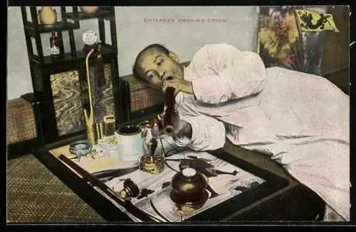 AK Chinenese beim Rauchen von Opium