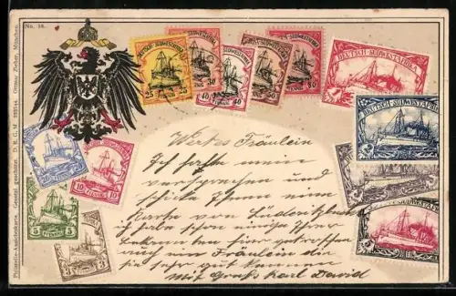 Präge-AK Briefmarken aus Deutsch Südwestafrika