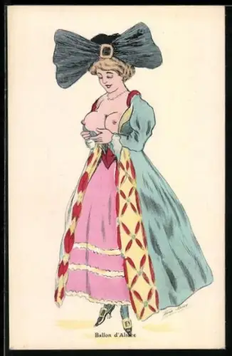 Künstler-AK Xavier Sager: Dame in buntem Kleid mit entblösster Brust, Ballon d`Alsace