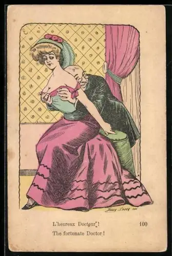 Künstler-AK Xavier Sager: Arzt fässt während der Untersuchung einer Frau an die Brust