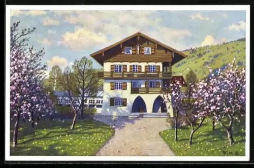 Künstler-AK Oberammergau, Passionsspiel 1930, Haus von Alois Lang, Ganzsache