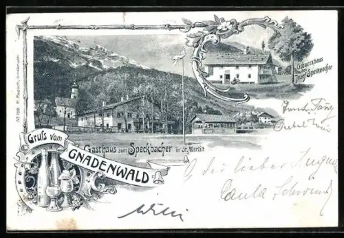 AK Gnadenwald, Gasthaus zum Speckbacher, Geburtshaus des Josef Speckbacher