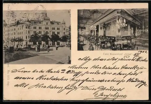 AK Graz, Café Kaiserhof mit Innenansicht