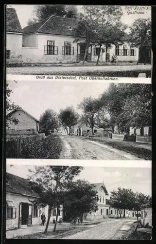 AK Hollabrunn, Dietersdorf bei Oberhollabrunn, Carl Posch`s Gasthaus und Strassenpartien