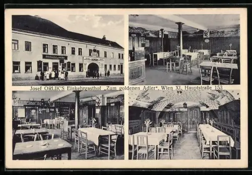 AK Wien, Josef Orlik`s Einkehr-Gasthof Zum goldenen Adler, Hauptstrasse 153