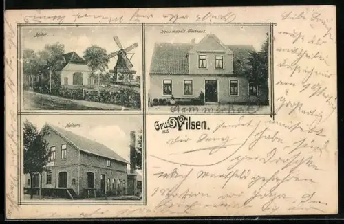 AK Vilsen, Heusmann`s Gasthaus, Molkerei, Mühle
