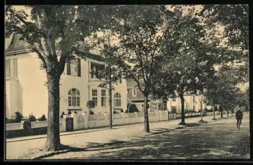 AK Heide i. H., Strasse Landweg mit Radfahrer