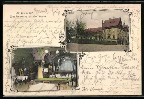AK Dresden-Trachenberge, Gasthaus Wilder Mann, Innenansicht