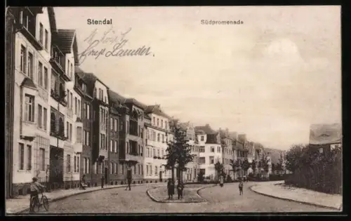 AK Stendal, Strasse Südpromenade mit Kindern