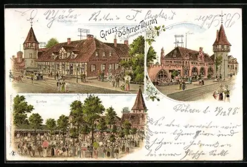 Lithographie Hannover, Gruss vom Gasthaus Döhmer Thurm, Inh. Alexander Glahn