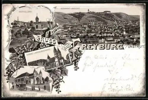 Lithographie Freyburg /Unstrut, Sectkellerei, Ruhmeshalle, Gesamtansicht