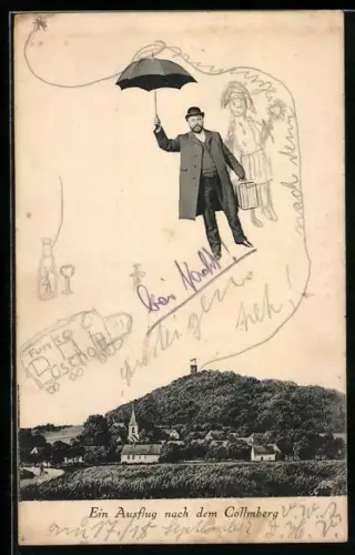 AK Collmberg, Ortspartie mit fliegendem Menschen