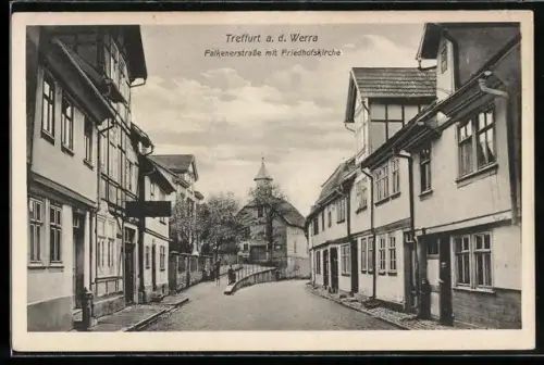 AK Treffurt a. d. Werra, Falkenerstrasse mit Friedhofskirche