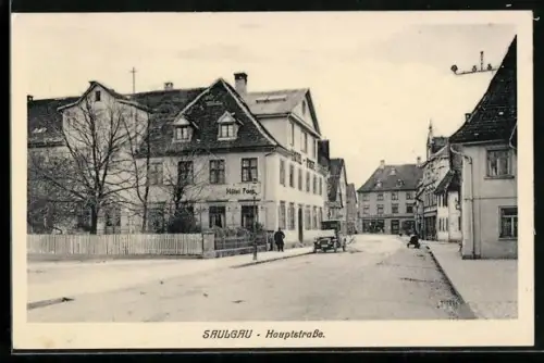 AK Saulgau, Hauptstrasse mit Auto