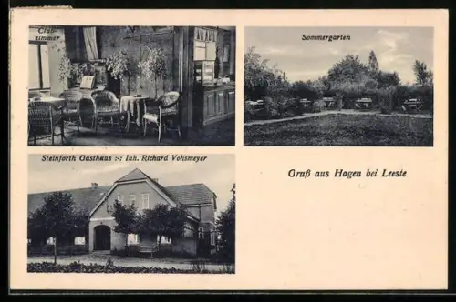 AK Hagen bei Leeste, Gasthaus Steinforth, Inneres Clubzimmer, Sommergarten