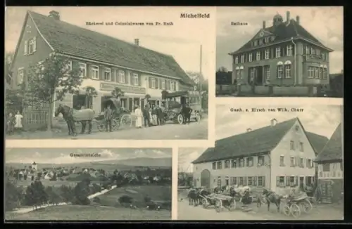 AK Michelfeld, Bäckerei von Fr. Ruth, Rathaus, Gasthaus z. Hirsch von Wilh. Churr