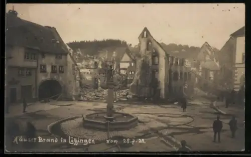 AK Löffingen, Häuser nach dem Brand am 28.07.1921