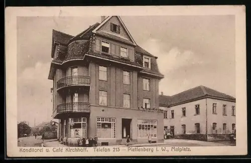 AK Plettenberg i. W., Partie am Maiplatz mit Café Kirchhoff