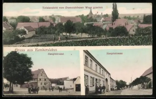 AK Remkersleben, Totalansicht vom Domerslebener Wege, Partien an der Hauptstrasse