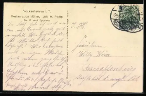 AK Vockenhausen i. T., Restaurant Müller, Inh. H. Ramp, Festsaal