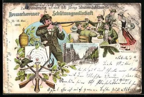 Lithographie Bremerhaven, Erinnerung an das 50-jährige Jubiläum der Schützengesellschaft 1898