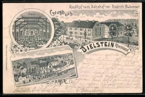 AK Bielstein /Rheinland, Gasthof zum Bahnhof von Friedrich Bubenzer, Aussenansicht und Festsaal