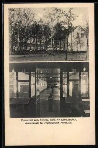 AK Dameswalde, Restaurant zum Freibad, Kegelbahn