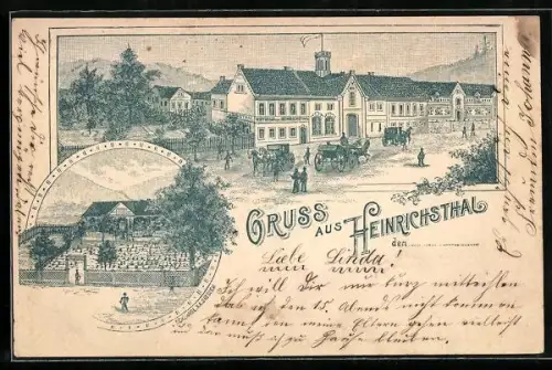 Lithographie Heinrichsthal, Gasthaus zum Heinrichsthal, Gartenanlage