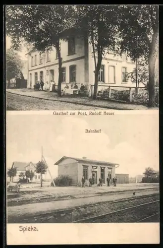 AK Spieka, Gasthof zur Post, Inh. Rudolf Heuer, Partie am Bahnhof