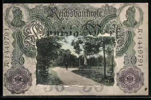 AK Meerane in Sachsen, Alberthain im Geldscheinpassepartout