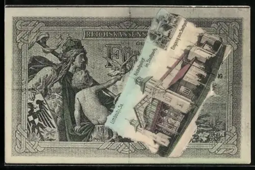 AK Limbach i. Sa., Kristallpalast im Stadtpark im Geldscheinpassepartout