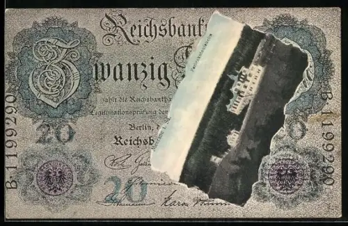 AK Meerane i. Sa., Ferienjolonieheim im Geldscheinpassepartout