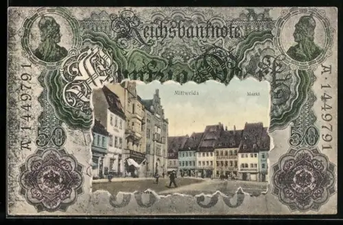 AK Mittweida, Markt im Geldscheinpassepartout