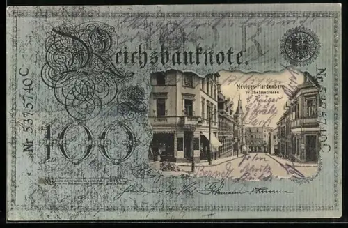 AK Neviges-Hardenberg, Wilhelmstrasse im Geldscheinpassepartout