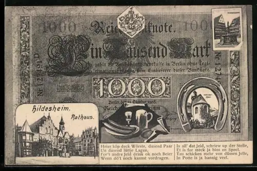 AK Hildesheim, Rathaus, 1000-Mark-Schein