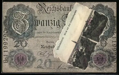 AK Wilhelmshaven, Blick auf den Aldalbertplatz im Geldscheinpassepartout